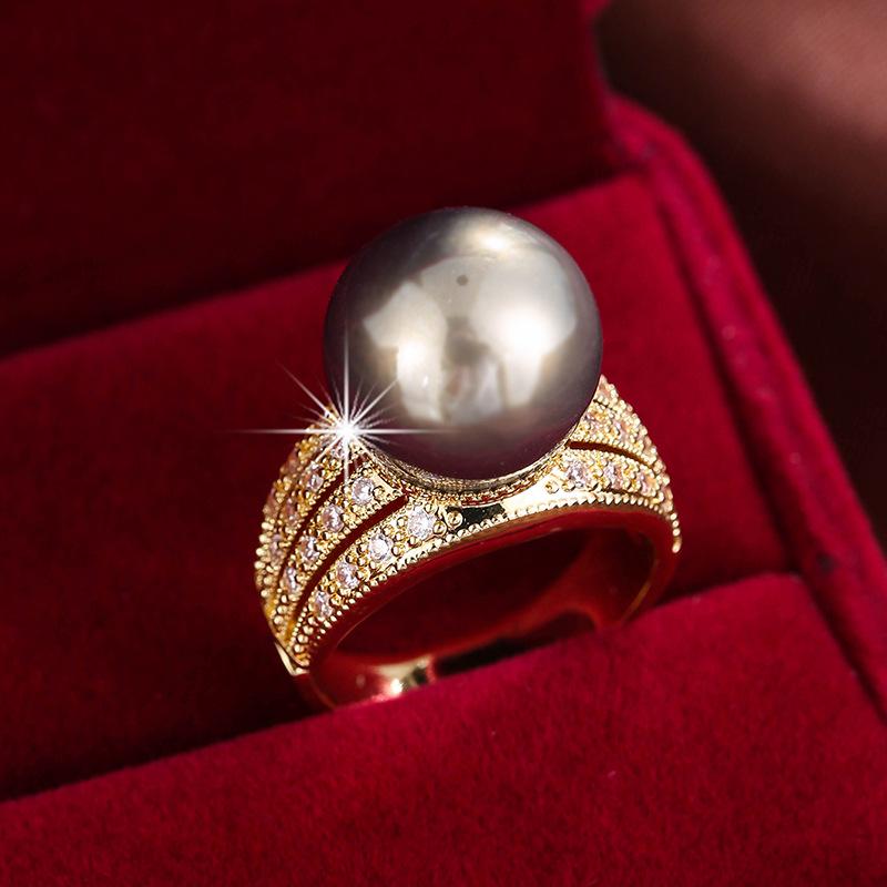 European Luxury Zircon-Inlaid Copper Bead Ring: Adjustable, Cold-Style Women's Accessory