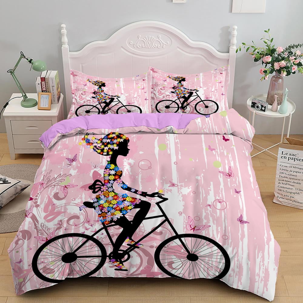 Fairy Girl with Wings Bedding Set Garden Fantasy Floral Duvet Cover Flying Butterfly Comforter Cover Colorful Flower Quilt Cover