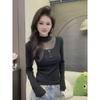 Plus Size Fleece Mesh Top: Women's Slimming Stand Collar Long Sleeve Base Layer for Autumn/Winter