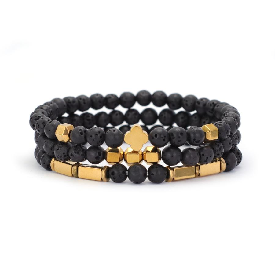 

Noter Unique Men Bracelet Set 3Pcs Gold Color Hematite Stone Beaded Braslet Meditation Healing Jewelry Leisure Pulseria Hombre лавовый