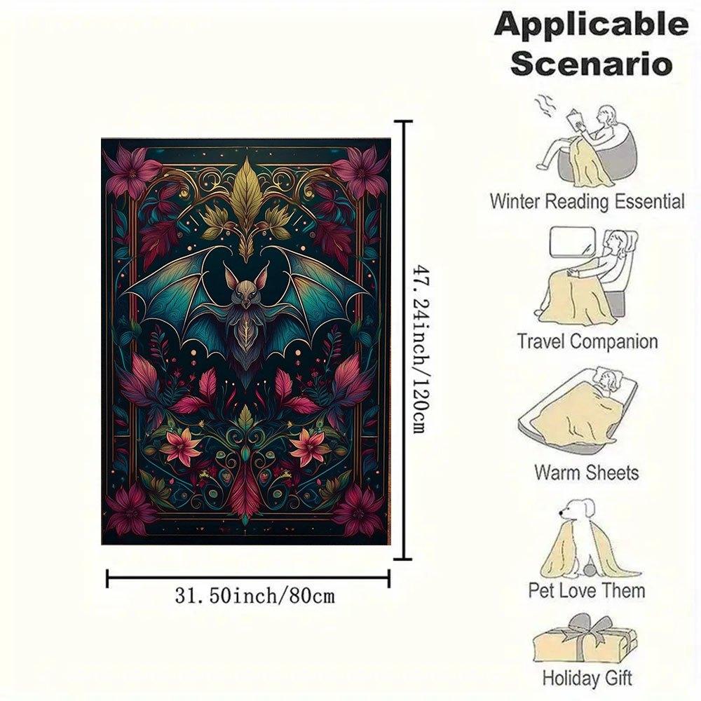 "Bat & Floral Fantasy: Artistic Wall Decor"Blanket Flannel Throw Blanket for Sofa, Bed, Travel, Camping, Office, Couch, Chair, And Bed Gift