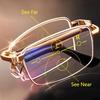 Folding Reading Glasses Portable Progressive Biofocal Eyewear Mens Parent Anti-Blue Ray Presbyopic Eyeglasses with Leather Case
