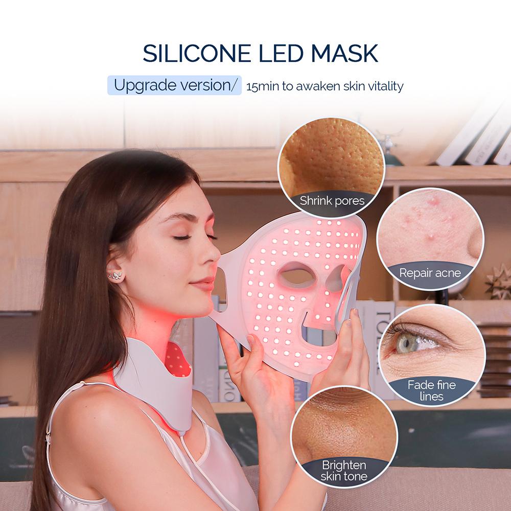 Foreverlily Face Neck Silicone LED Mask 7 Colors Light Photon Red Light Therapy Flexible Facial Beauty Mask Skin Care Anti-Ance