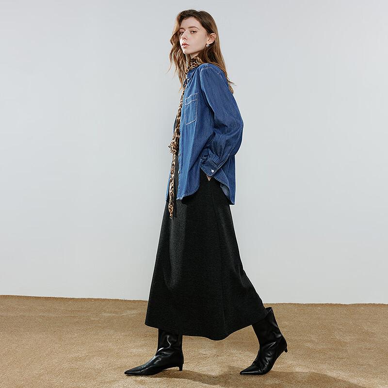 Chuyu Women's Green Poppy Embroidered Denim Shirt