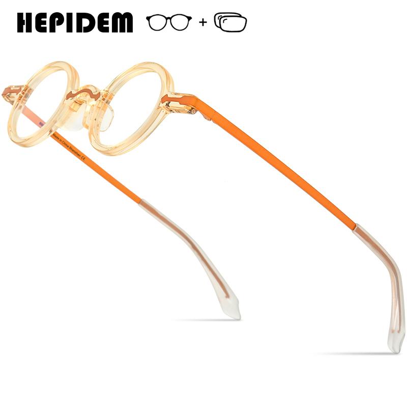 HEPIDEM Progressive Prescription Glasses Custom Anti Blue Myopia Optical Lenses Eyewear Men Women Acetate Small Round Eyeglasses