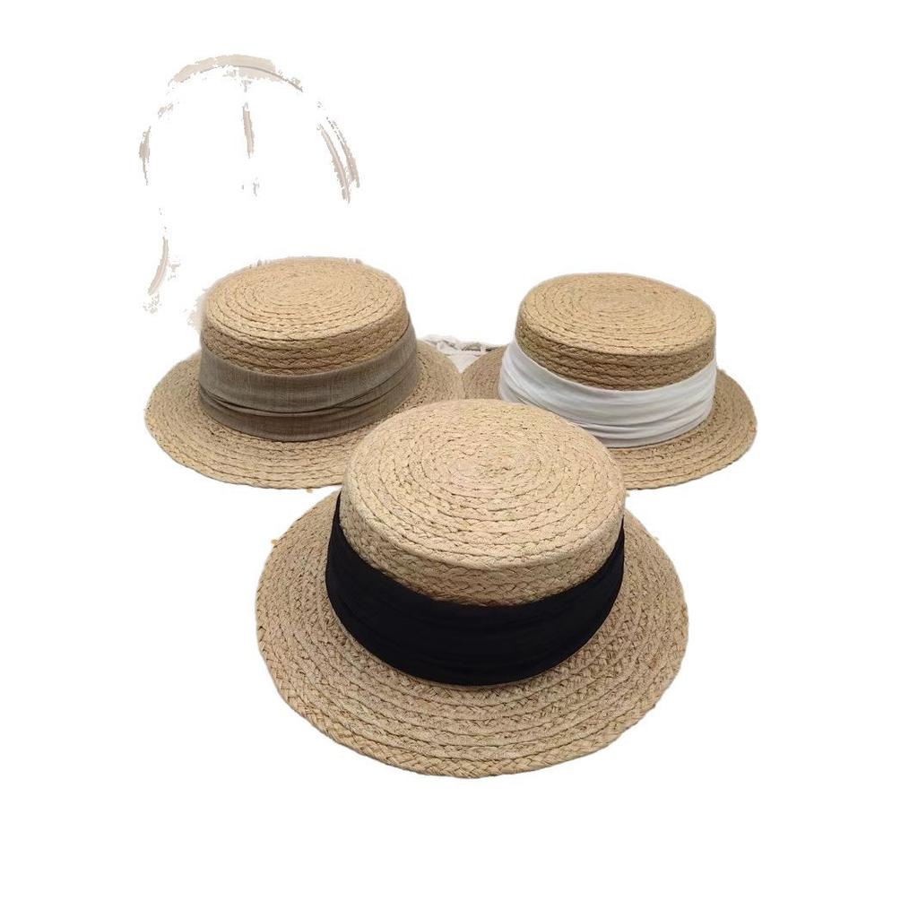 Dale Lafite Straw Hat Spring French Flat Top Hat Woven British Holiday Sun Hat Sunscreen Top Hat