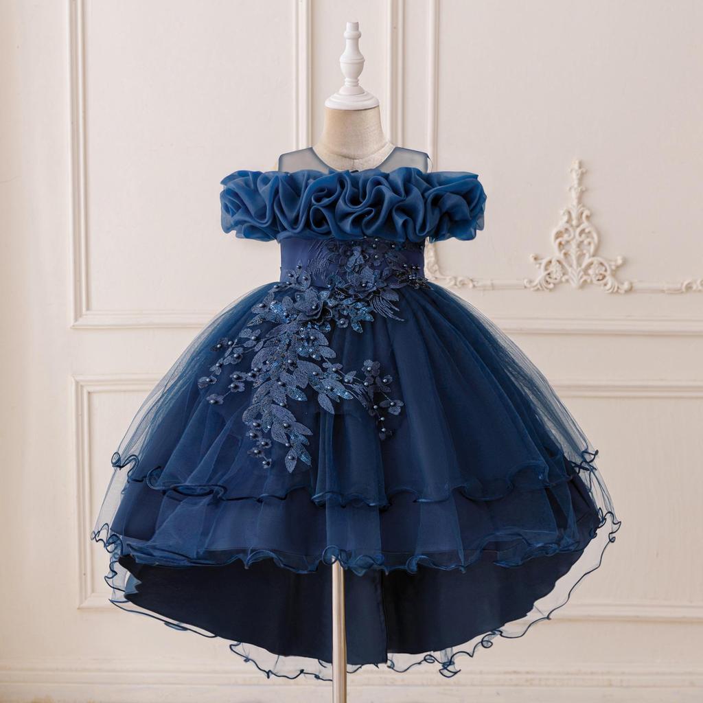 Sequin Princess Train Dress for Girls - Puffy Tulle Wedding and Evening Performance Dress