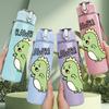 1PC Little Green Dinosaur Baby Cartoon Print 750ml Color Plastic Sports Water Bottle Leakproof Flip Straw Lid Suitable for Sports Office Home Use