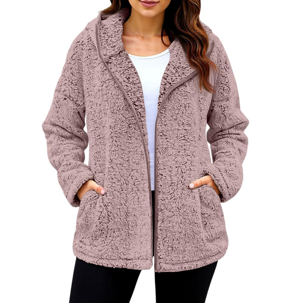 Fasjonabel dameklær Vinter Tykk Plysj Langermet Kåpe