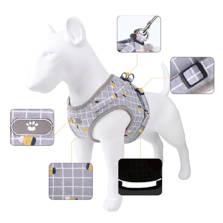 Dog Plaid Vest with Reflective Stripes Dog Harness Leash Pet Doggy Cat Supplies