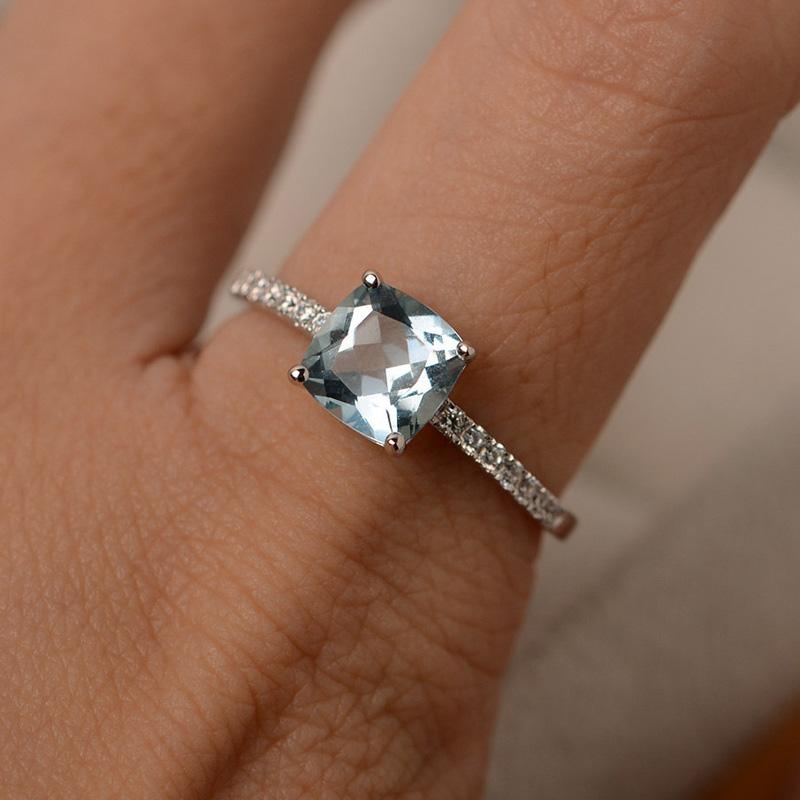 

Utimtree зеленое квадратное кольцо для женщин, обручальное кольцо из серебра 925 пробы со стразами и кристаллами для дам, очаровательные помолвочные украшения 6