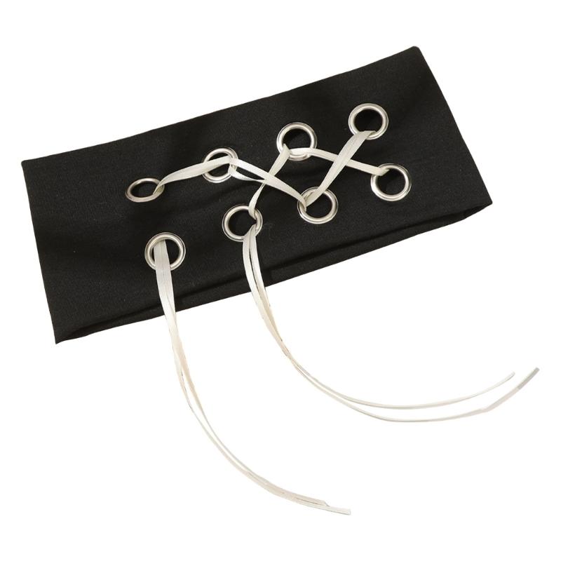 

Punk Elastic Hairband For Gym Running Outdoor Activity Breathable Wide Hairband with Big Eyelet Design for Women Teens