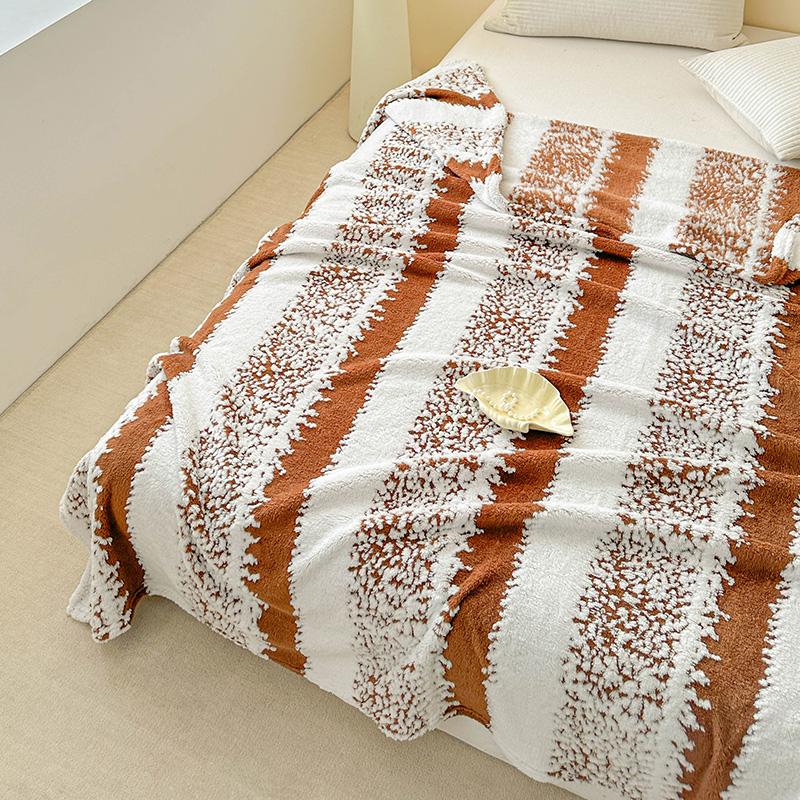 1Pc Plain Color Striped Blanket Singlequeenking Size Jacquard Sofa Blanket Soft Throw Blanket Comfortable Blanket For Bed 100x150cm 1pc