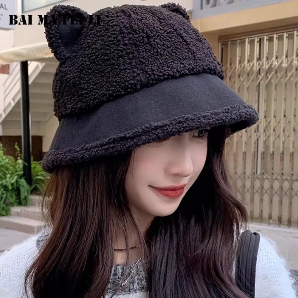 Fuzzy Faux Fur Fisherman Cap Fluffy Plush Warm Hats Cat Ear Fisherman Cap  Outdoor Wear