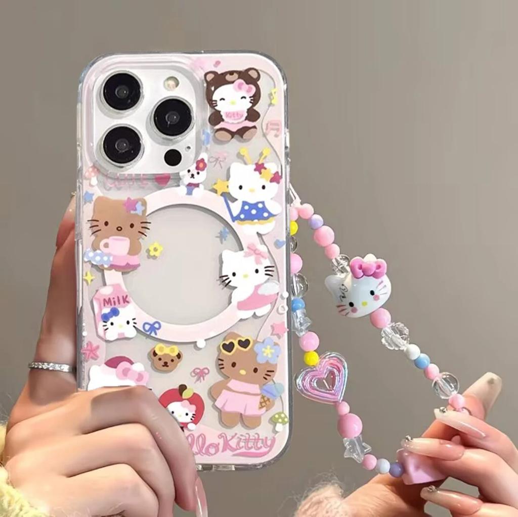 Magsafe Magnetic Charging Hello Kitty Shakeable Holder Cover For Iphone 17 Pro Max 17 Air 16 15 14 12 13 11 Pro Max 13 Mini Case