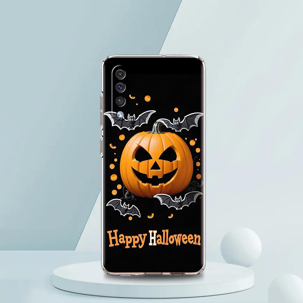 Transparent Phone Case for Samsung Galaxy A16 A14 A12 A22 A24 A42 A03S A06 A20 A30 A40 Soft TPU Cover Halloween Pumpkin Pattern
