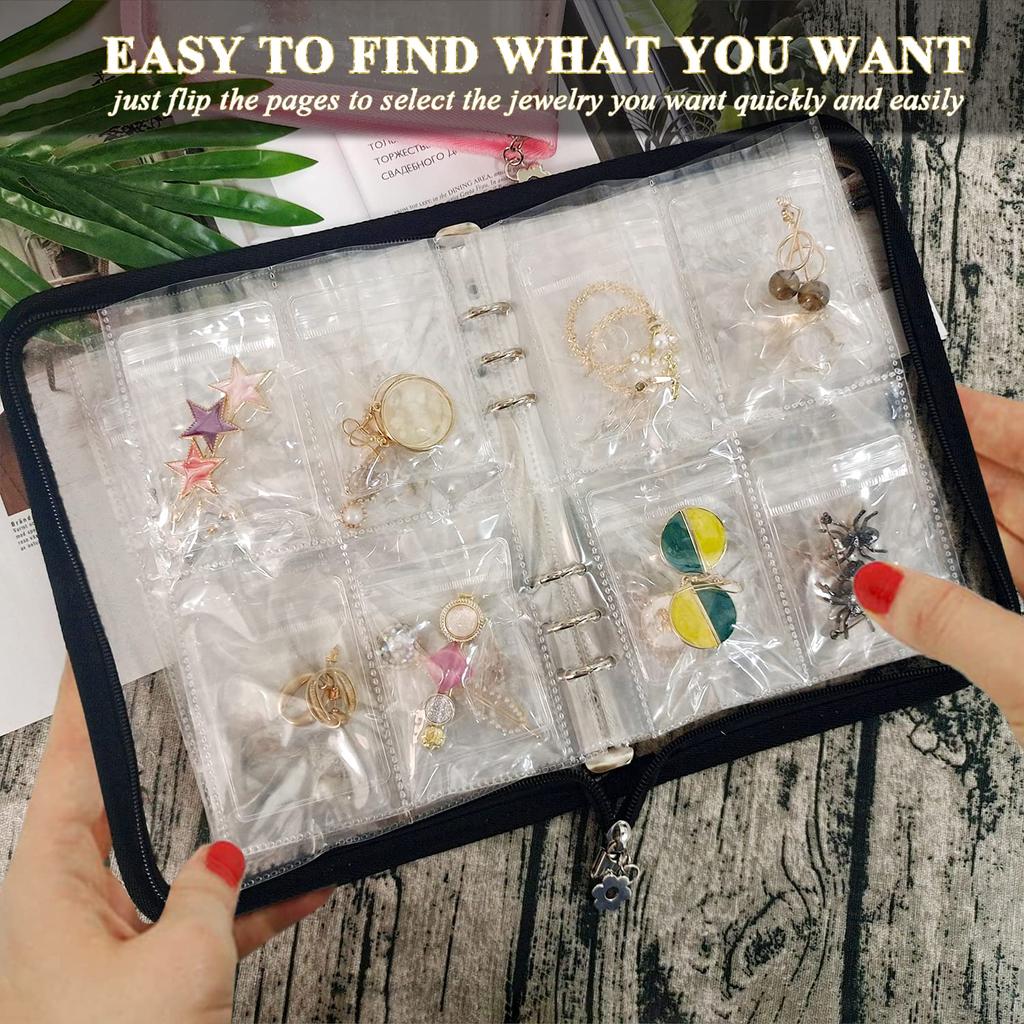 Earring Organizer Case Travel Jewelry Organizer Transparent Jewelry Storage Book for Necklace Bracelet Ring Holder with Bag