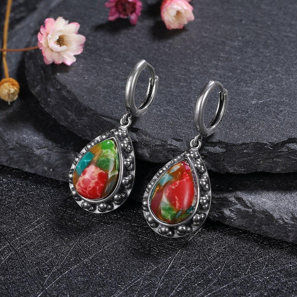 Retro-Silberohrringe, oval, rund, natürlicher Kaiserstein, Ohrringe, Jahrestag, Party, stilvoller Ohrschmuck für Frauen