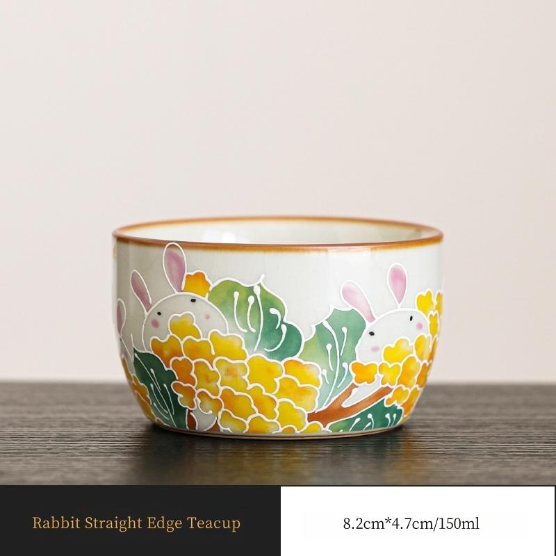 150ml Ru Kiln Rabbit Cup Ceramic Exquisite Straight Edge Master Cup Tea Tasting Cup Chinese Yellow Ceramic Opening Tea Cup  200ml