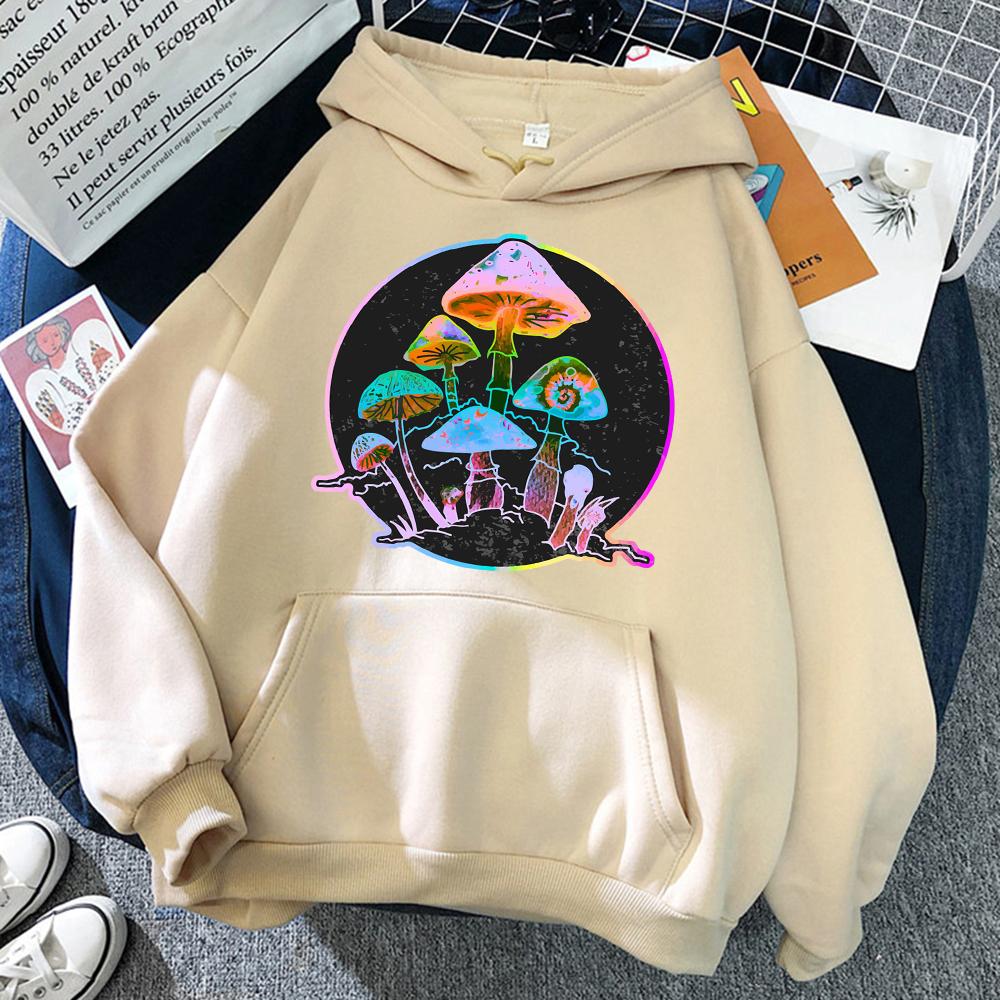 Garden of Shrooms Colorful Neon Print Unisex/Women Cotton Hoodie Casual Oversized Pullover Popular Sweatshirt Trend Unisex Clothing