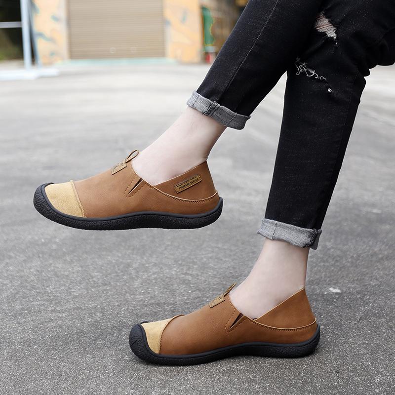 Chaussures en cuir faites main pour hommes Chaussures de randonnée décontractées Chaussures d'extérieur pour la marche et la conduite Tête large Grande taille