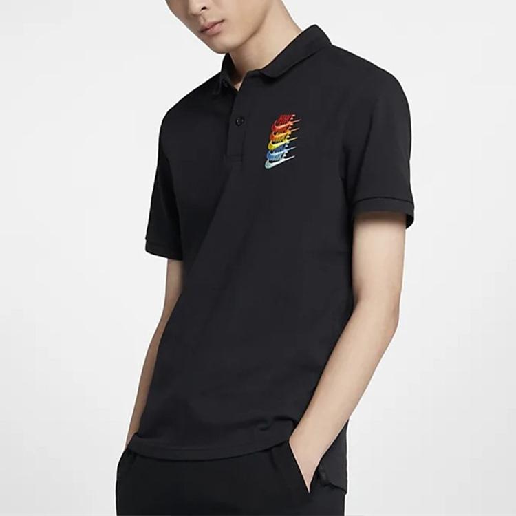 Nike Sportswear Gradient Rainbow Swoosh Polo Shirt Men Tops Black CI9595-010