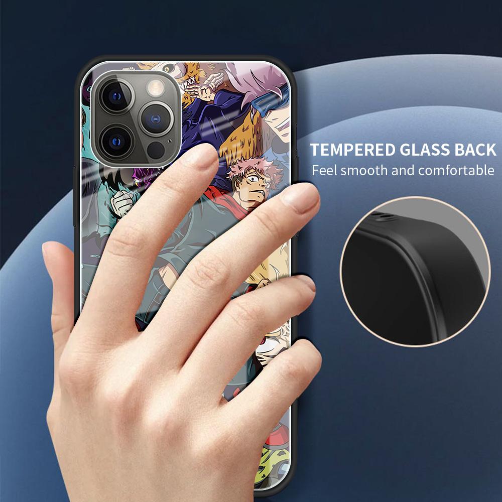 Tempered Glass Case Apple iPhone 13 12 Mini 11 Pro Max XR XS SE 2020 7 8 Plus 6 6S X Phone Cover Back Shell Jujutsu Kaisen Gojo