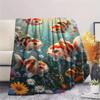 1PC Floral Water Scene Print FlAannel Blanket, High quality Comfortable for All Seasons, Home Decor, Warmth and Comfort