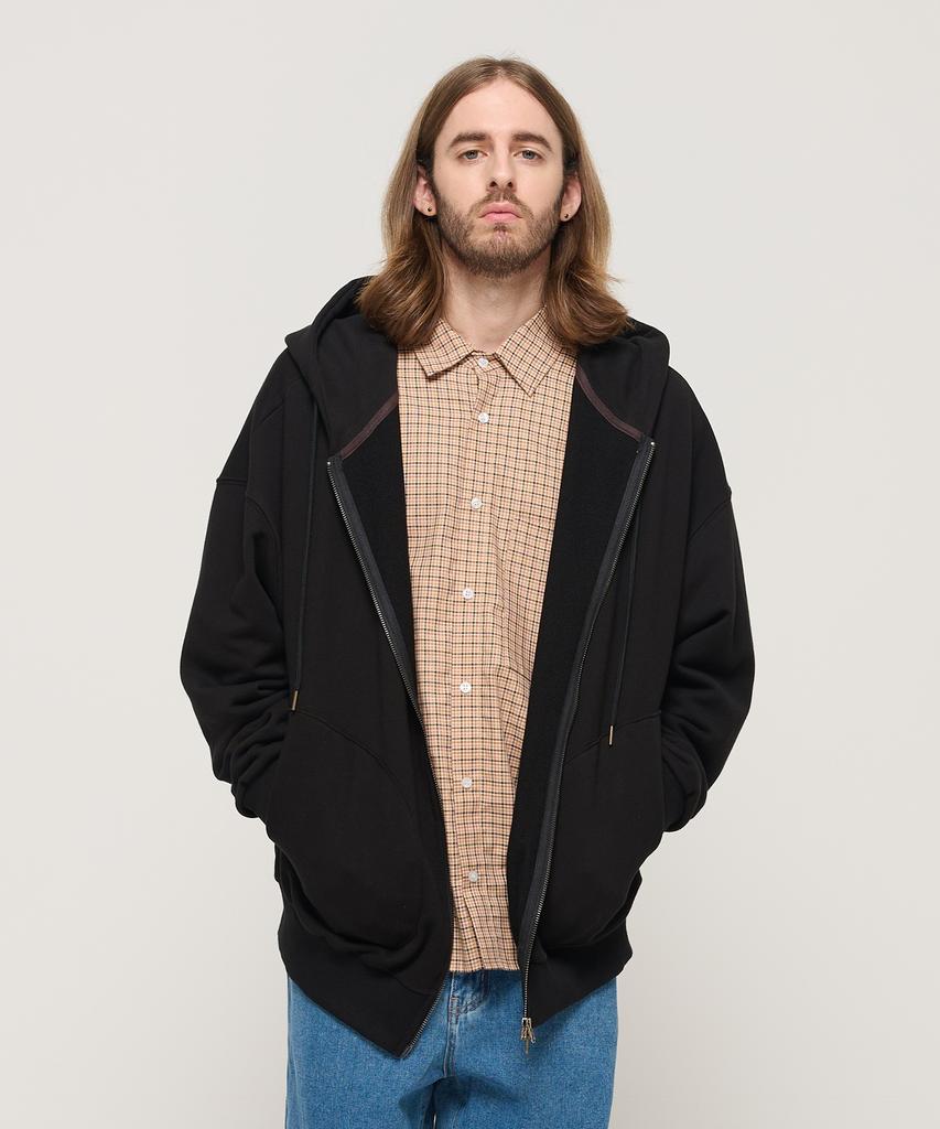 Cargobros Circle Pocket Oversized Zip-Up Hoodie (Black)