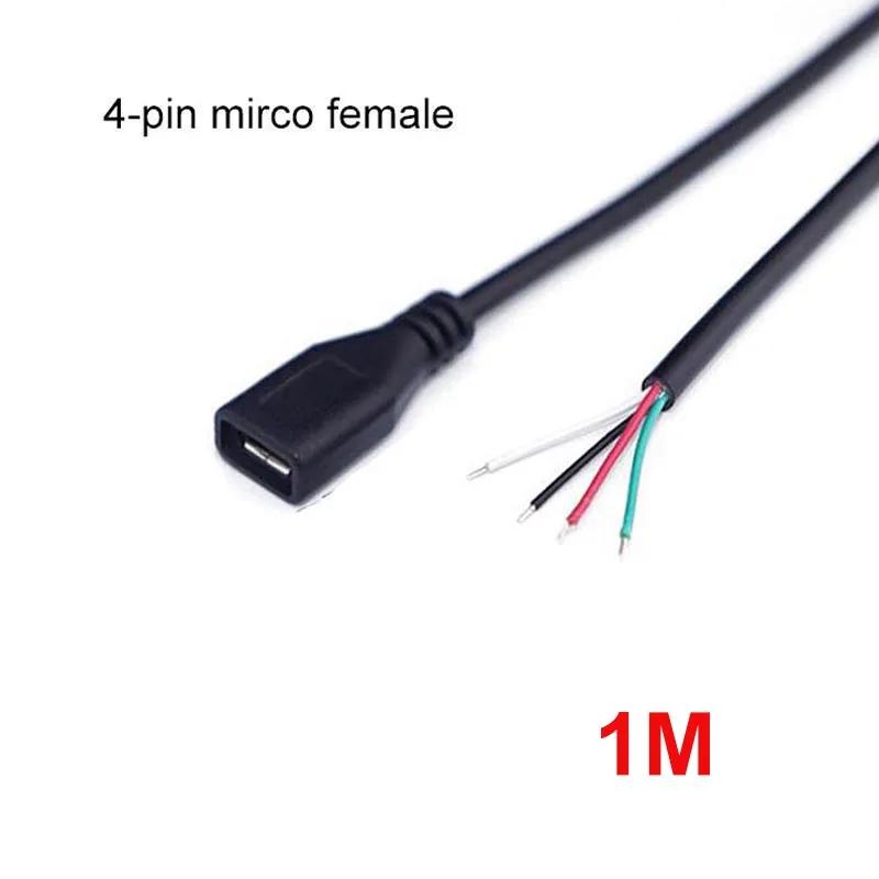 0.3m 1m Micro USB 2.0 type A Male Female Jack DIY Extension repair Cable 2/4 Pin Core Wire Data Charger Power Cord Connector