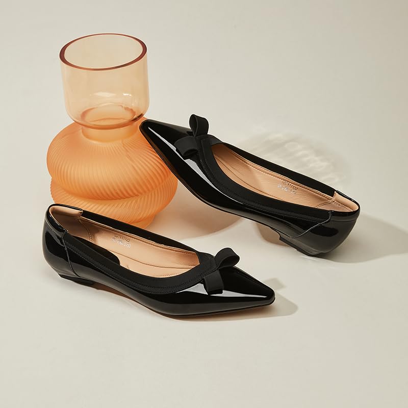 Dafoni Bekväma Lågklackade Ballerinaskor med 2 cm Spetsig Tå och Band Perfekta för och Dejter Damklack, Tå, Detalj, Pendling, Skola,