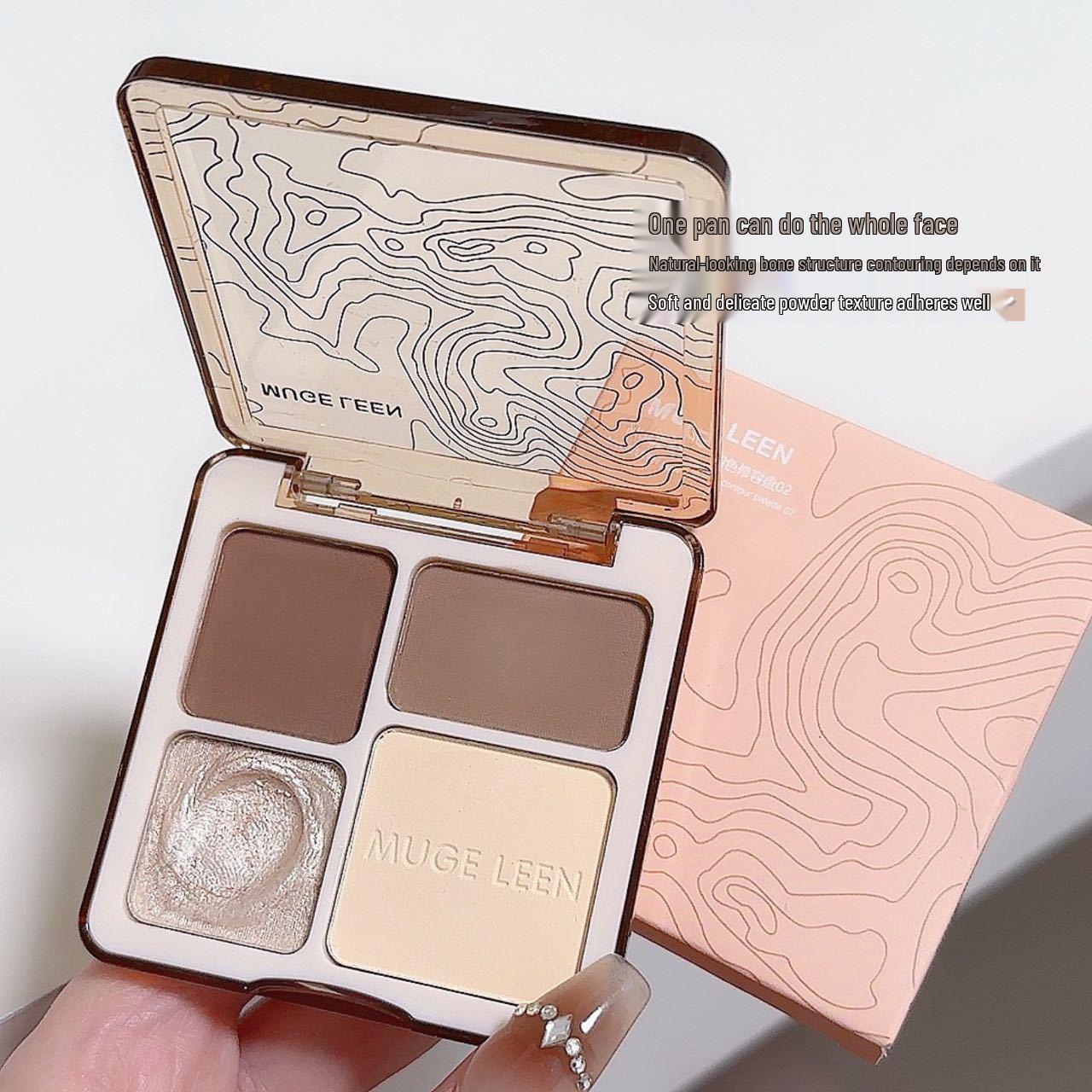 

MUGELEEN Палетка для контуринга и хайлайтера в четырех цветах: Матовый, Осветляющий, Мерцающий для 3D-контуринга.