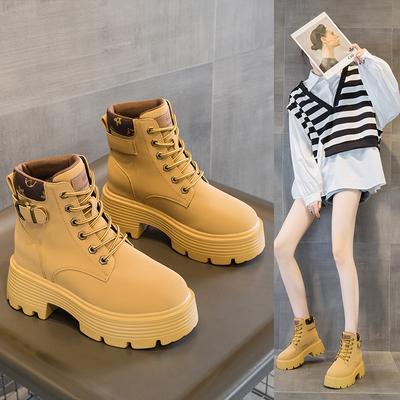 New Cm Inner Height Increase Thick Sole Small Size Women's Short Lace-up Casual Warm Cotton Shoes Martin Boots Women's