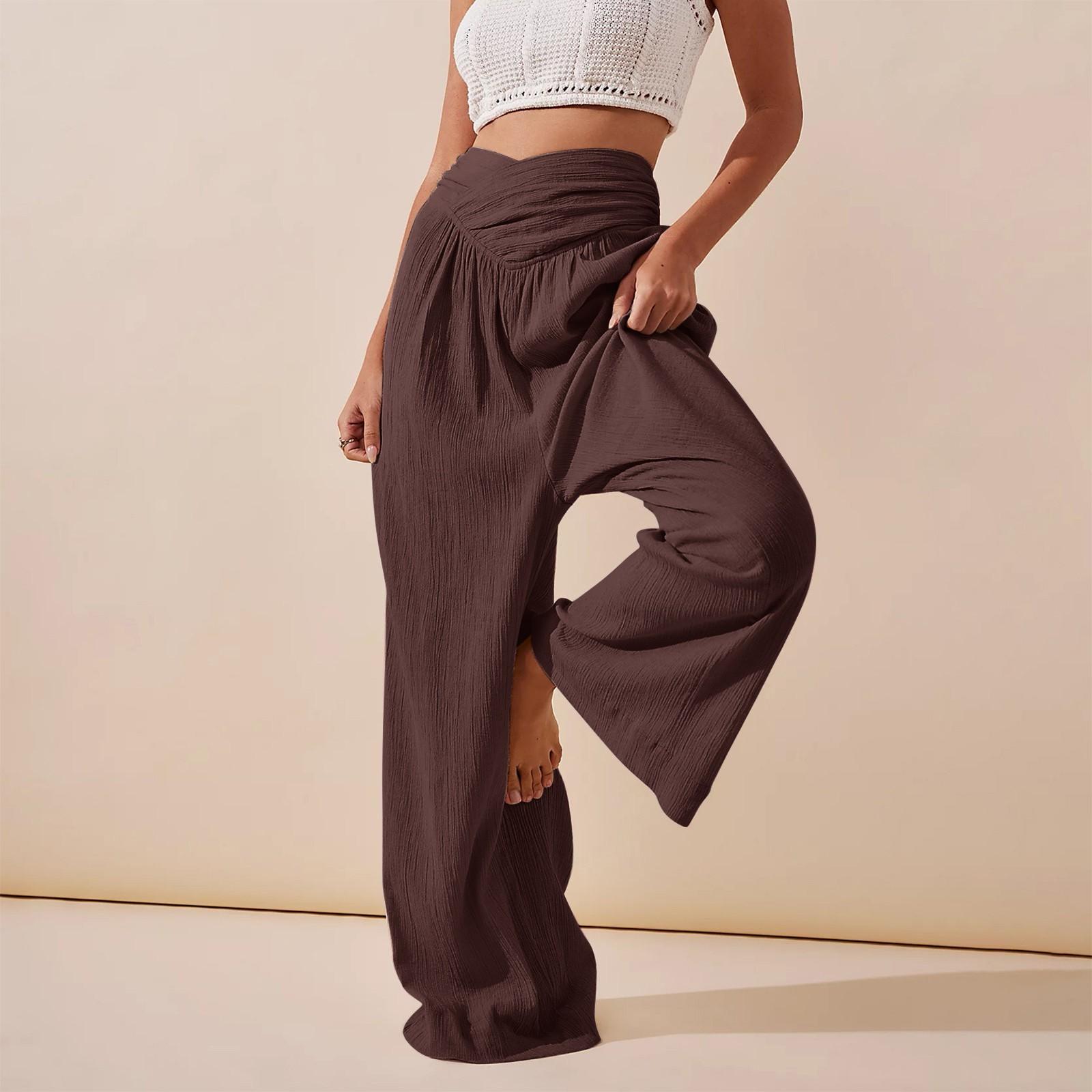 

Женские широкие брюки с высокой эластичной талией, деловые рабочие брюки, длинные повседневные брюки XL