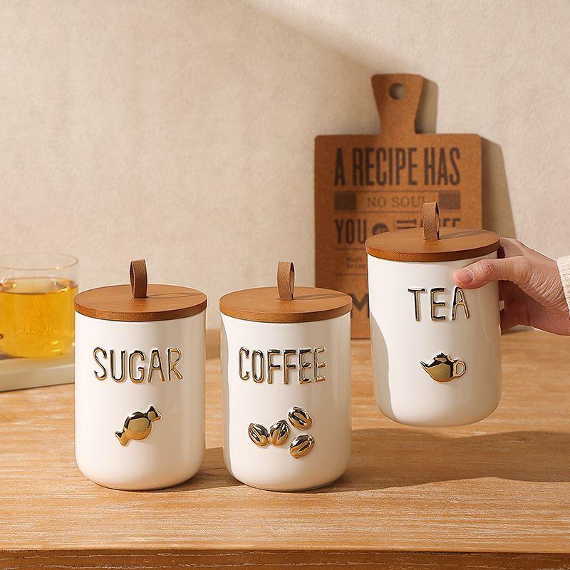 Modern White Porcelain Coffee Tea Jar Household Moisture Proof Candy Jar Storage Container Kitchen Spice Bottle Home Decoration
