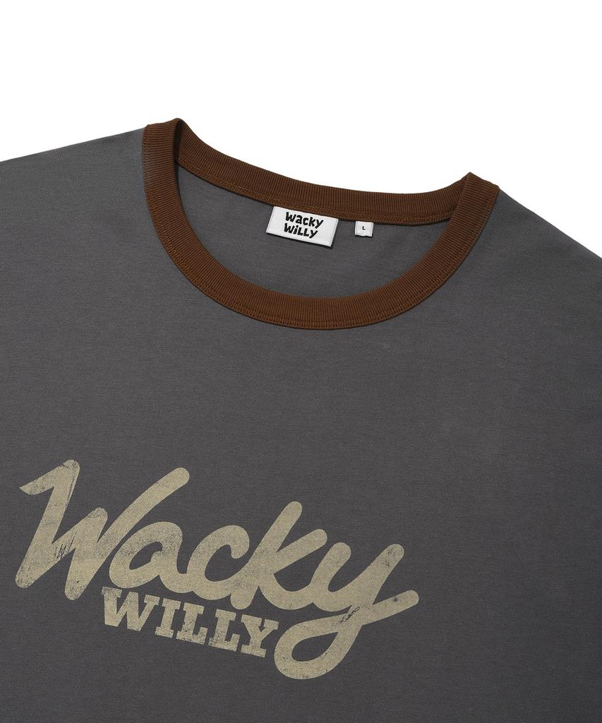 WACKY WILLY Typo Ringer Short Sleeve T-Shirt Charcoal