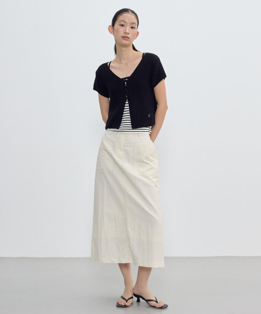 CITYBREEZE V-Neck Short Sleeve Knit Cardigan Set_Black