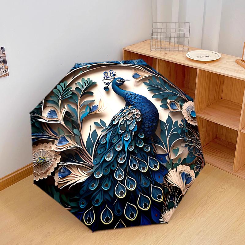

1 PC Automatic Folding Umbrella - Peacock Pattern, Portable & Foldable Design with 8 Ribs, Christmas Birthday Gifts