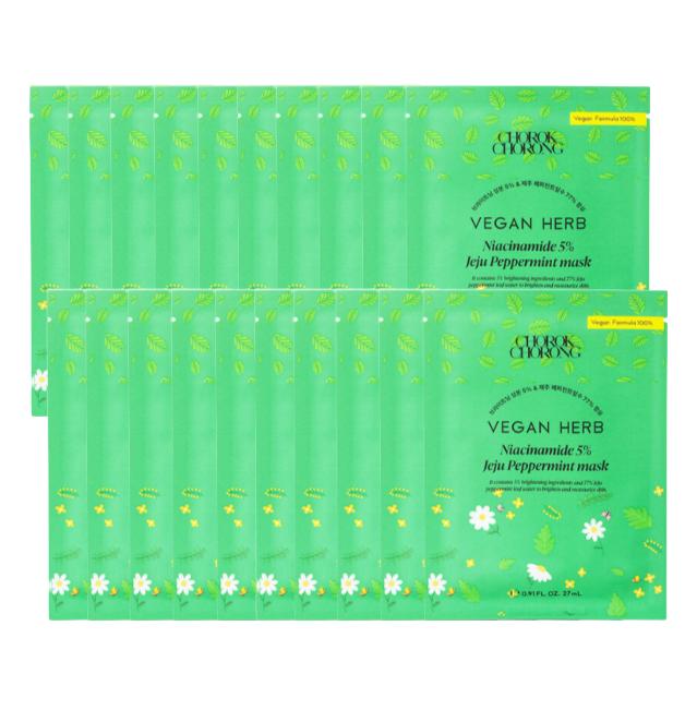 CHOROK CHORONG Vegan Herb Niacinamide 5% Jeju Peppermint Sheet Mask (27ml x10EA) (3 Options)