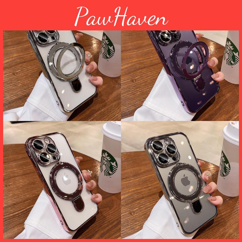 Clear Magnetic Mobile Phone Cases For Iphone 16 Shockproof Ring Cover Stand