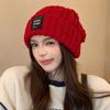 Big head circumference retro twist - autumn and winter versatile warm face small ear hat enlarged version knitted hat