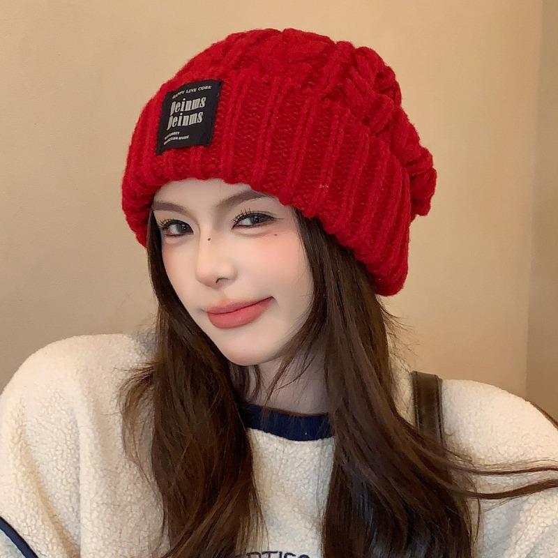 Big head circumference retro twist - autumn and winter versatile warm face small ear hat enlarged version knitted hat