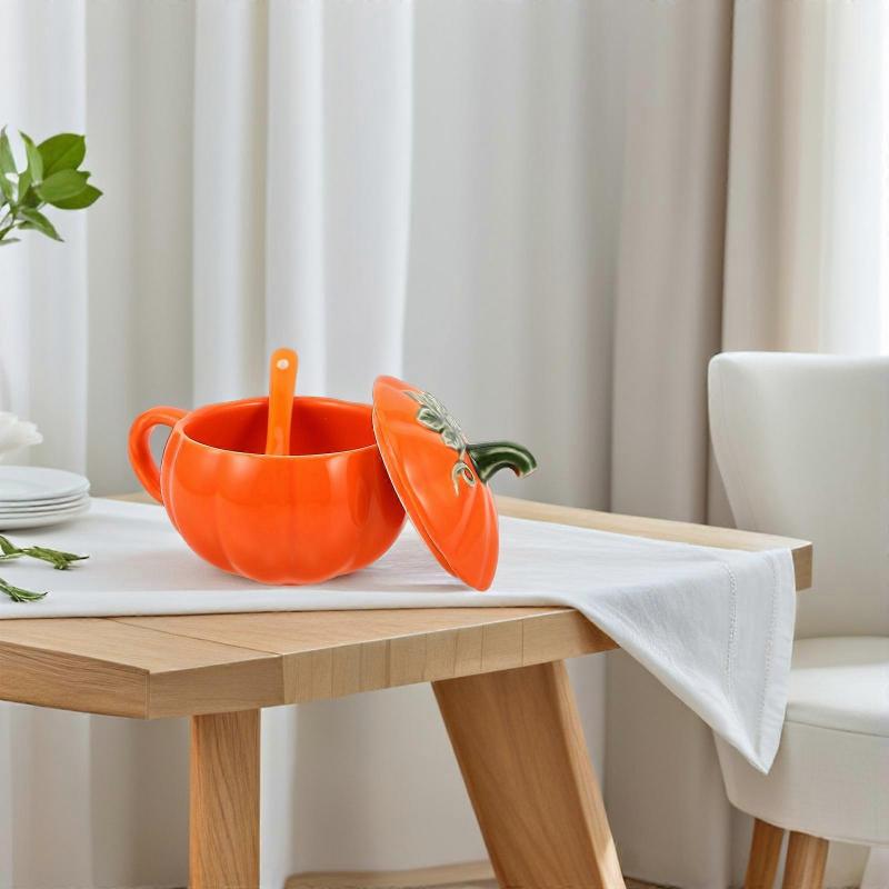 Pumpkin Shaped Ceramic Coffee Mug for Tea and Coffee 250Ml with Spoon