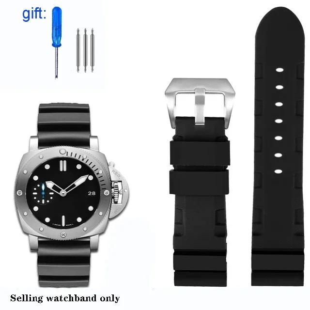 Black Blue Green Orange Watchband Silicone Rubber Watchband Men's 22mm 24mm For Panerai 111 441 386 Sport Soft Strap Free Tools