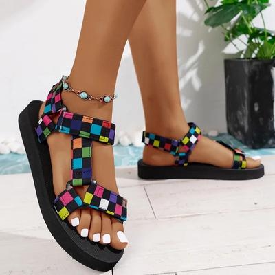Fashion Women's Shoes Large Size Roman Women's Sandals Platform Casual Sandals Women Mixed Color Flat with Light Ladies Shoes Zapatos