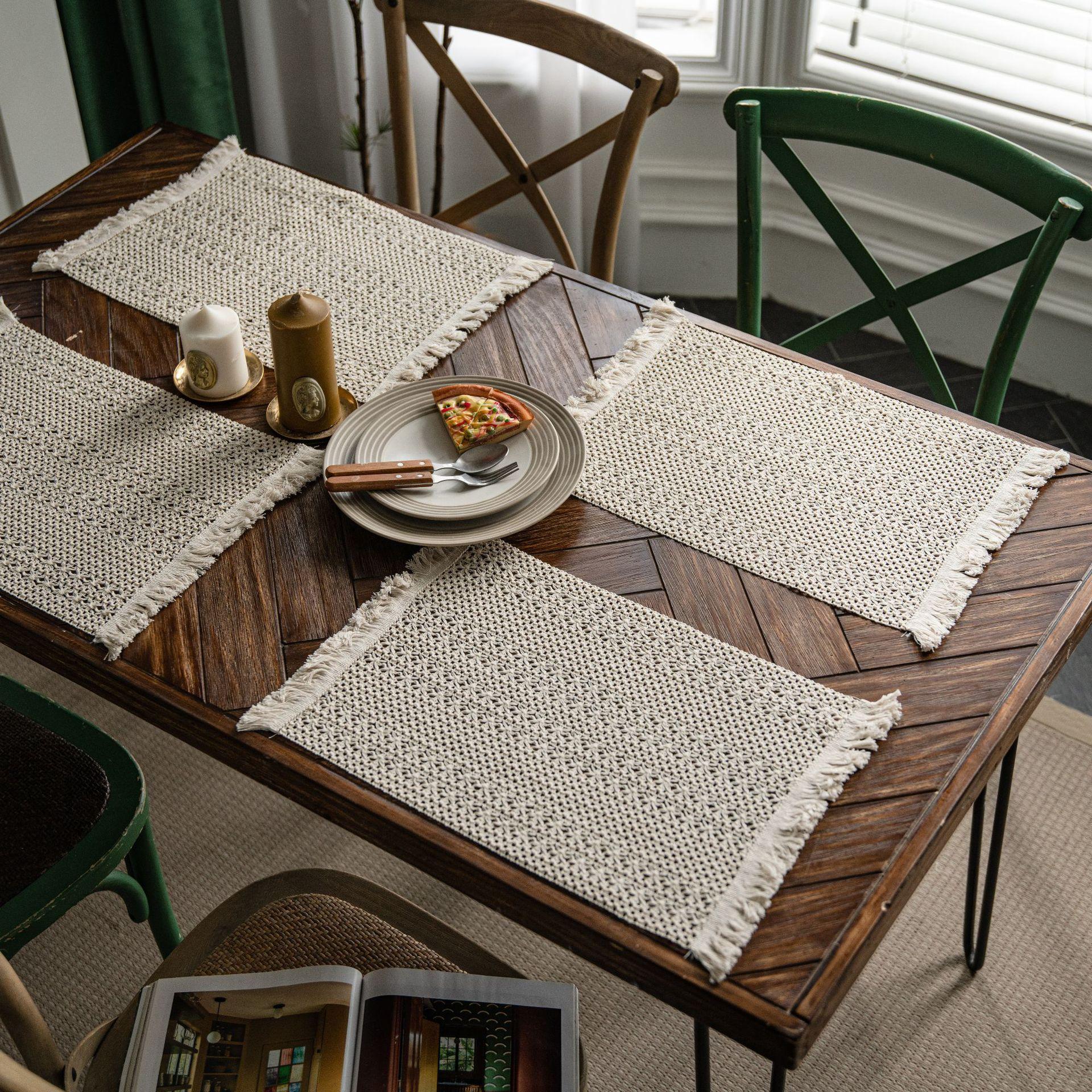 

Плейсмат из пеньковой веревки, праздничный плейсмат, плетеный, цветной, полосатый, с бахромой, подставка под миску