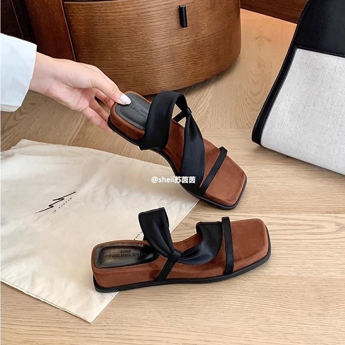 

Su Yinyin of the same style, two wearing tows of 4cm square head height increase thick bottom wrap with beach vacation slippers women s sandals outsid 40 чёрный