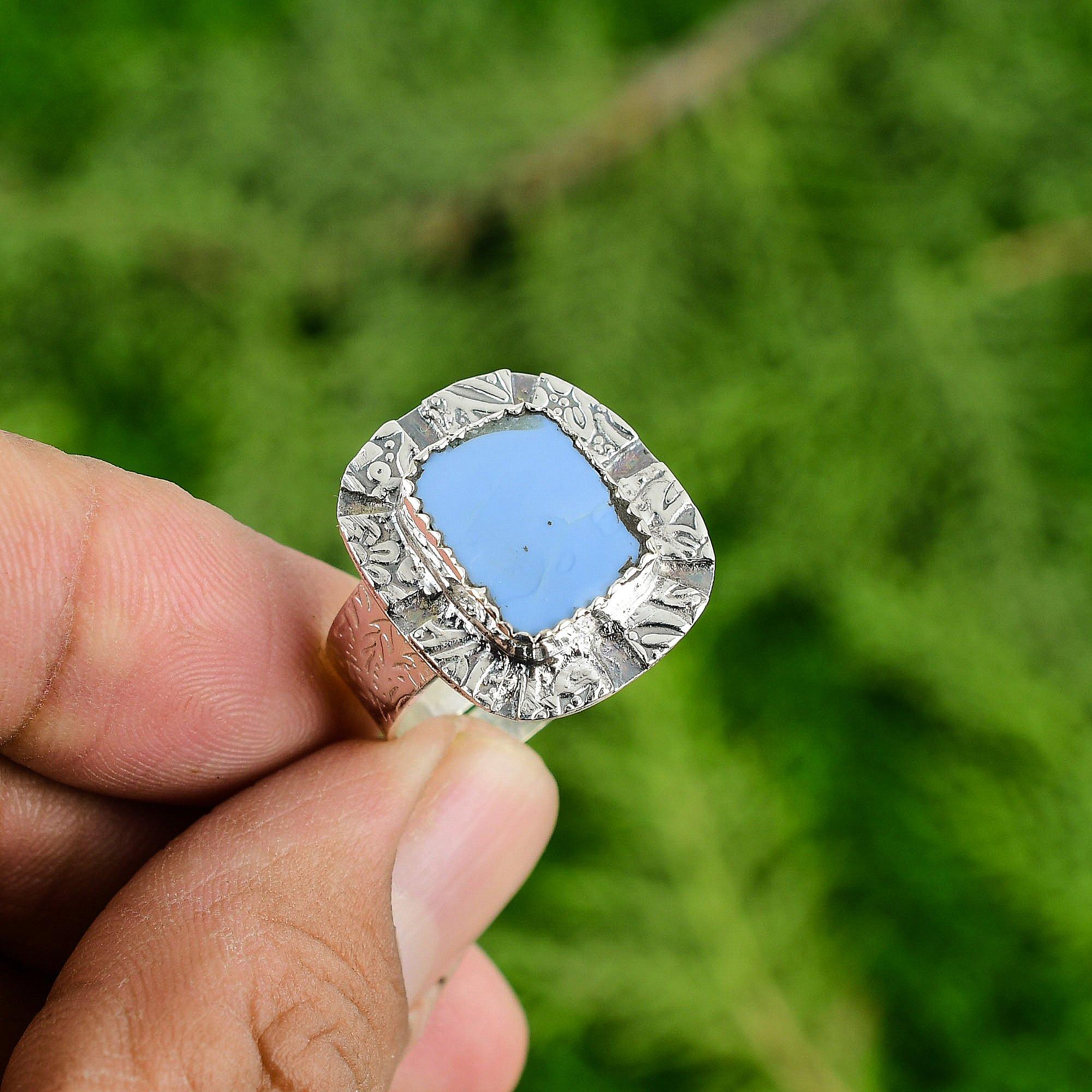 

Mothers day Deal Sterling Silver Natural Owyhee Blue Opal Promise Ring Jewelry Adjustable