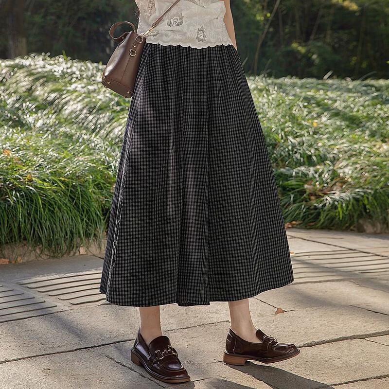 Women's High-Waist Plaid Wide-Leg Casual Pants