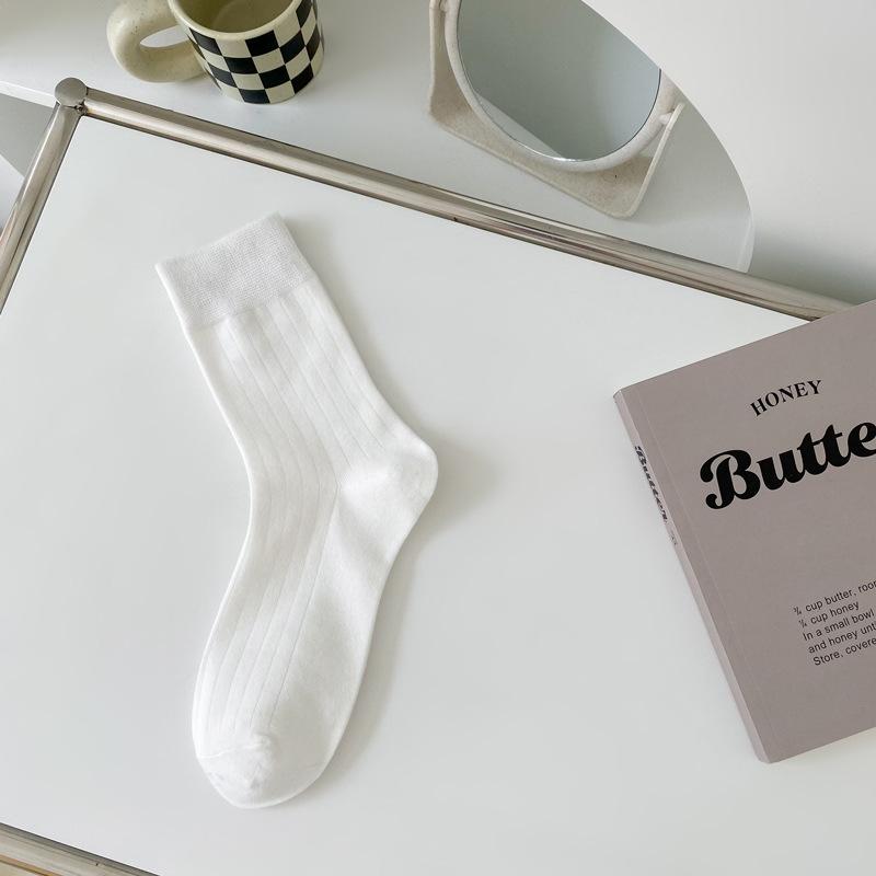 

White Socks, Ladies Pull-out Pile Socks, Mid-calf Combed Cotton Anti-pilling Socks, Spring and Autumn Trendy Simple Socks 1 pair белый